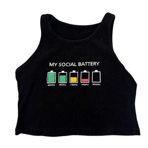 SHEIN Black Crop Top with Colorful Battery Print